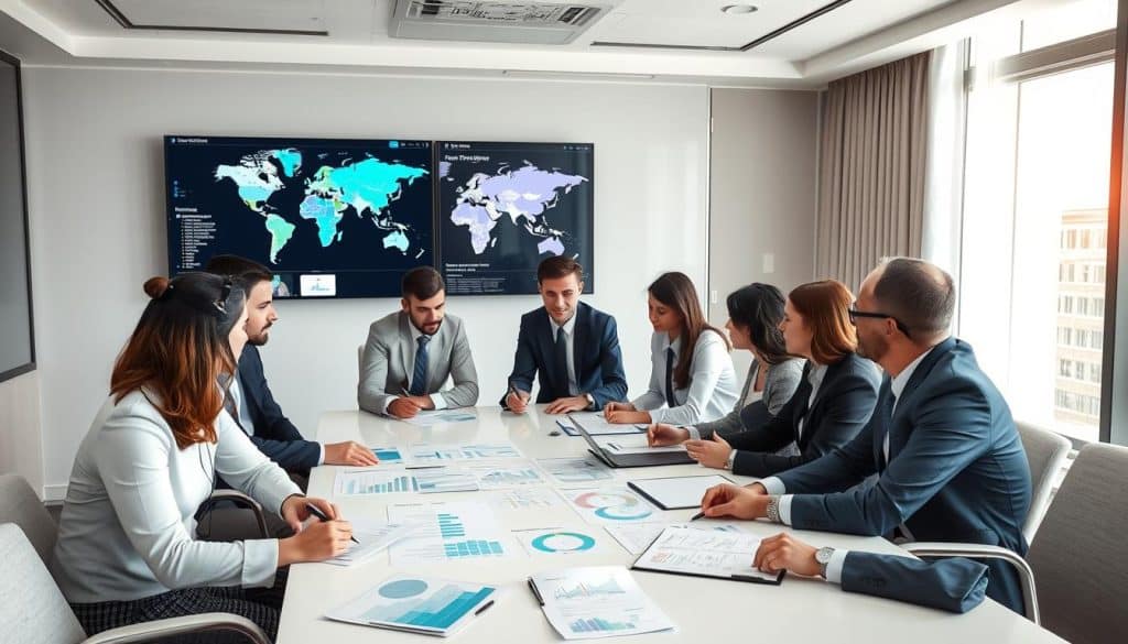 Business professionals analyzing global expansion strategies for 2025-2026