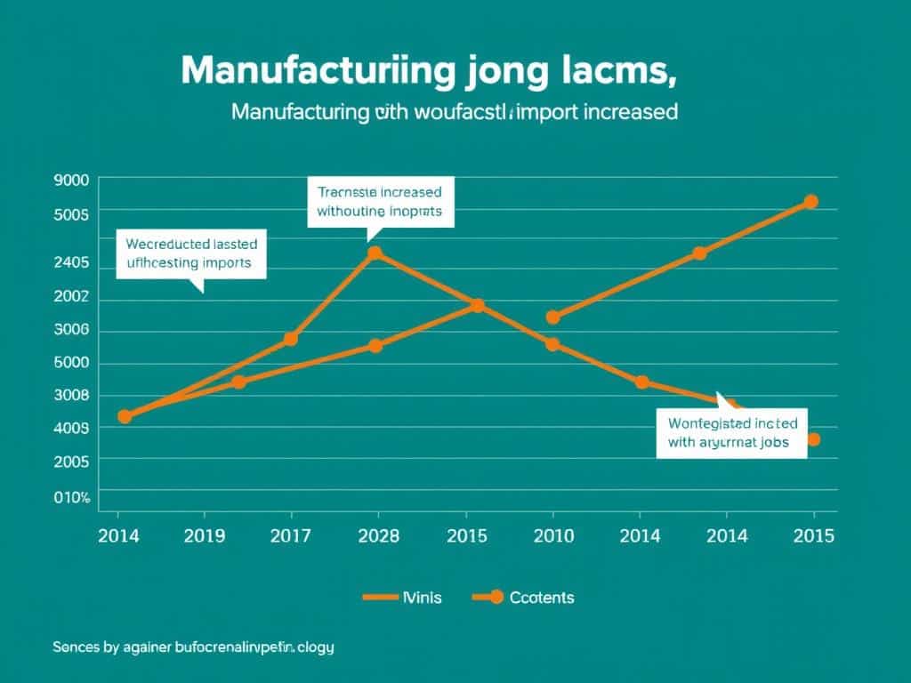 Chart showing decline in manufacturing jobs correlated with increased imports Chart showing decline in manufacturing jobs correlated with increased imports
